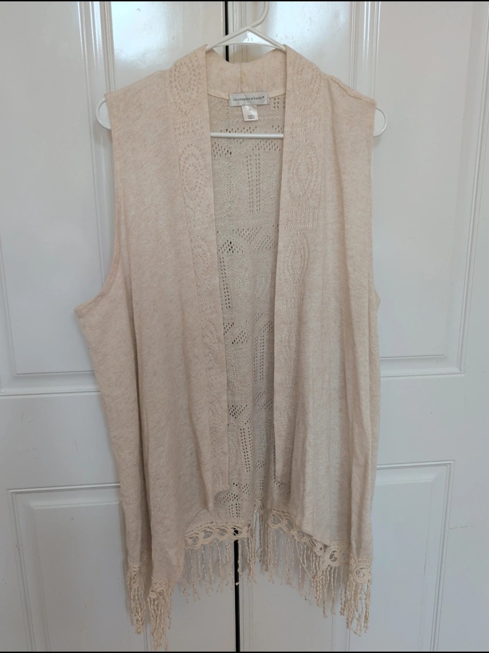 Christopher & Banks Cream Crochet-Trim Sleeveless Vest